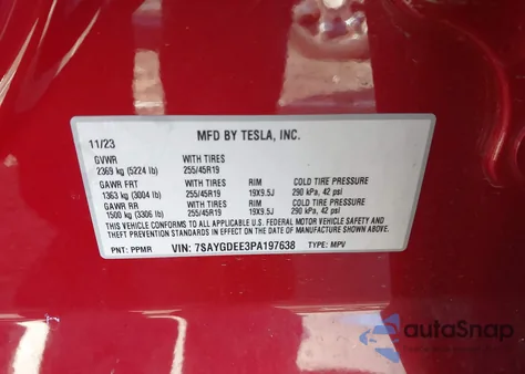 2023 Tesla Model Y Awd/Long Range Dual Motor All-Wheel Drive из США, поврежденный, VIN 7SAYGDEE3PA197638
